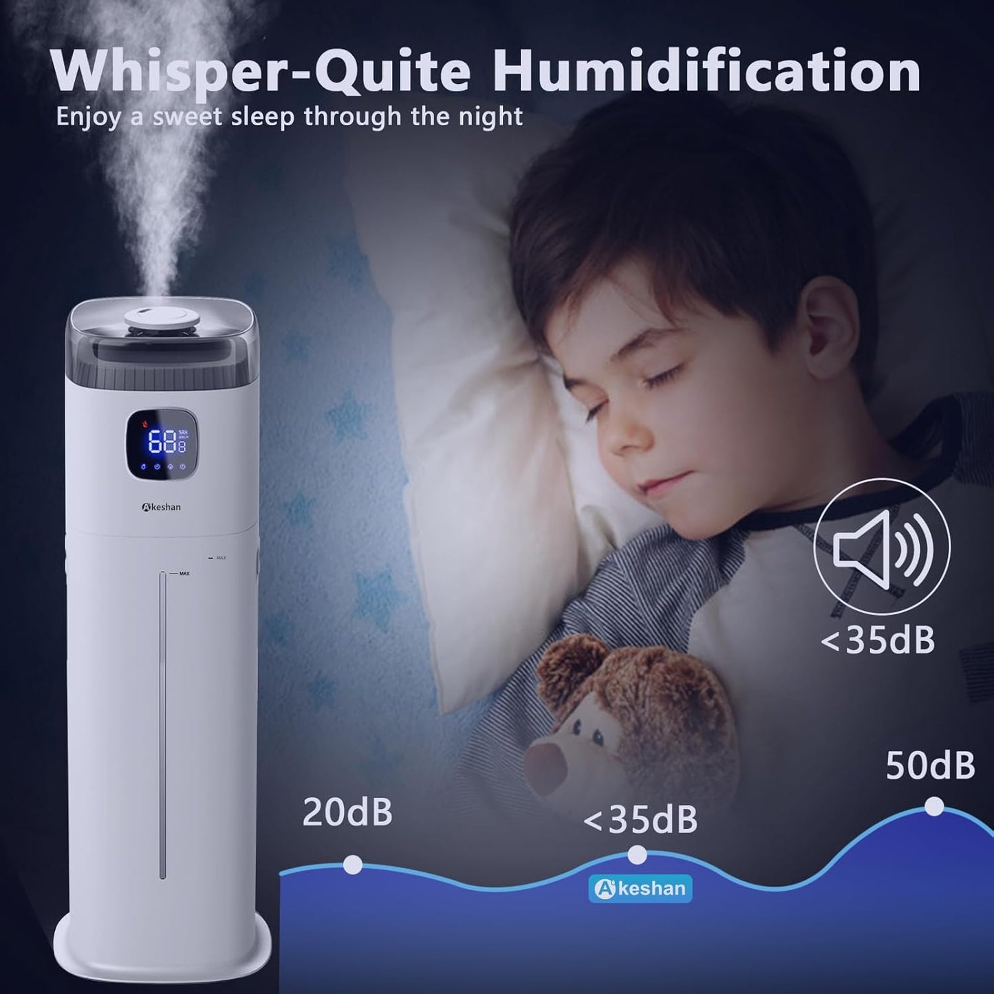 Large Humidifier for Bedroom, 9L/2.5Gal Ultrasonic Cool Mist, Easy Clean with 350ML/H Large Mist Speed, Remote control, Quiet Tower, Suitable for Kids Room Plant Yoga Study Room Office (White)