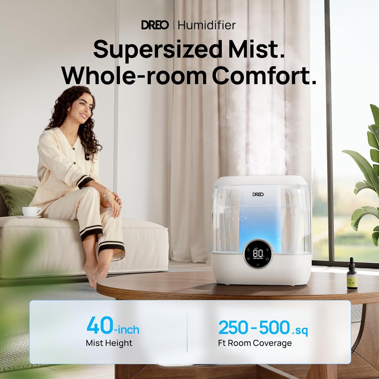 Dreo 6L Top Fill Humidifiers for Bedroom, 60H Runtime, 28 dB Quiet Supersized Cool Mist Humidifiers for Large Room, Air Humidifier for Home, Baby, Plant, Indoor, Night Light, Ultrasonic